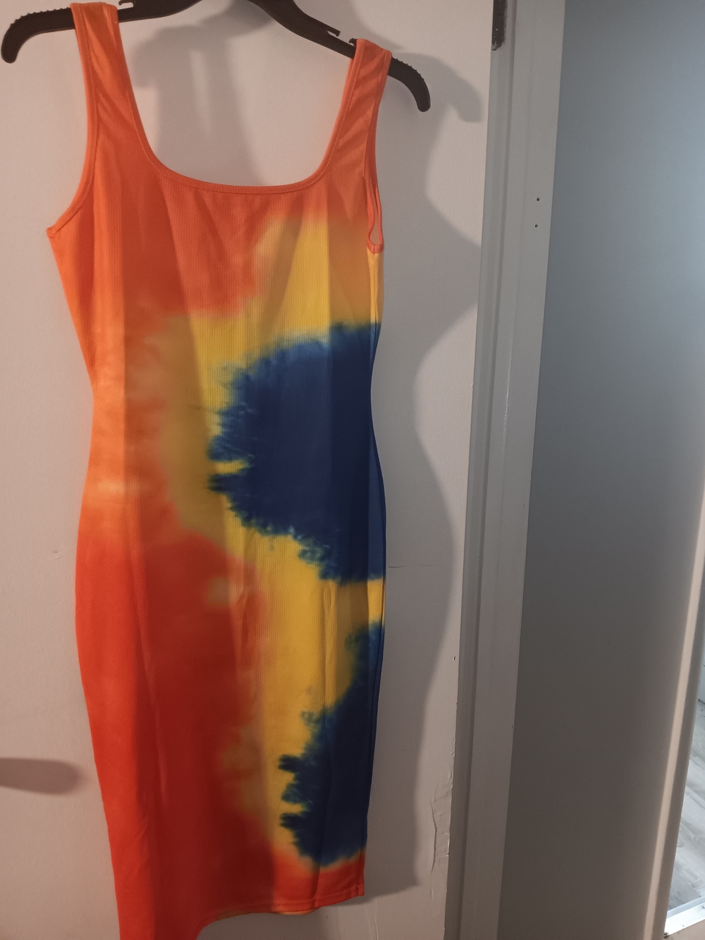 SHEIN Orange Yellow Blue Tie-Dye Bodycon Dress